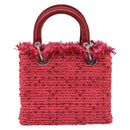 Christian Dior Lady Dior Hand Bag tweed 2way Red Silver Auth 214018V-3