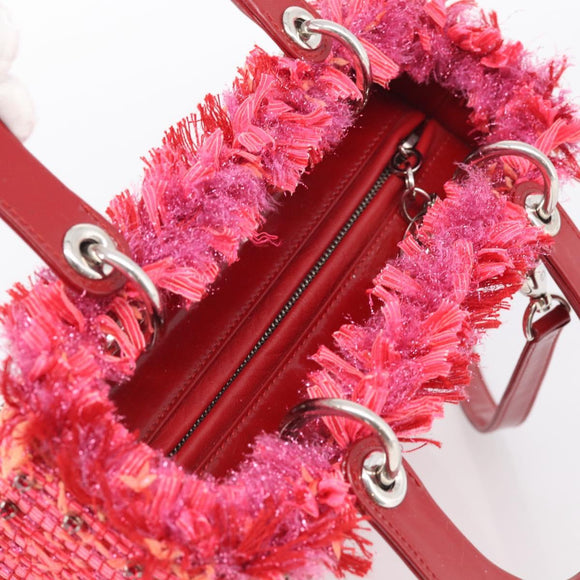 Christian Dior Lady Dior Hand Bag tweed 2way Red Silver Auth 214018V