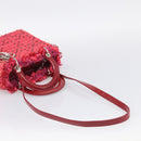 Christian Dior Lady Dior Hand Bag tweed 2way Red Silver Auth 214018V-9