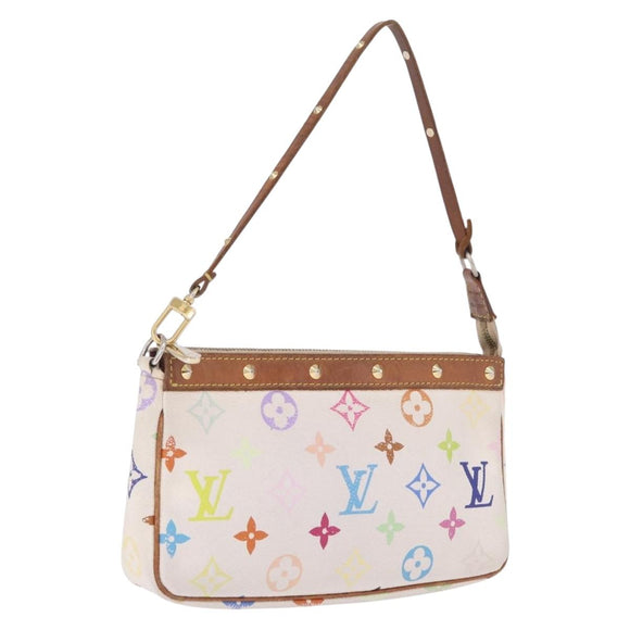 LOUIS VUITTON Multicolor Pochette Accessoires Pouch White M92649 LV Auth 214020