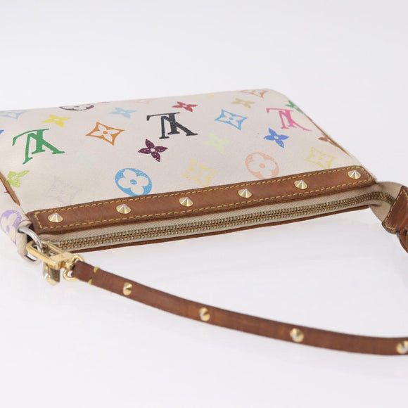 LOUIS VUITTON Multicolor Pochette Accessoires Pouch White M92649 LV Auth 214020