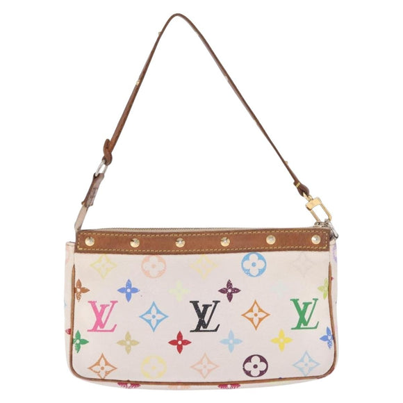 LOUIS VUITTON Multicolor Pochette Accessoires Pouch White M92649 LV Auth 214020