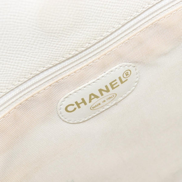 CHANEL Hand Bag Caviar Skin White Gold CC Auth 214021