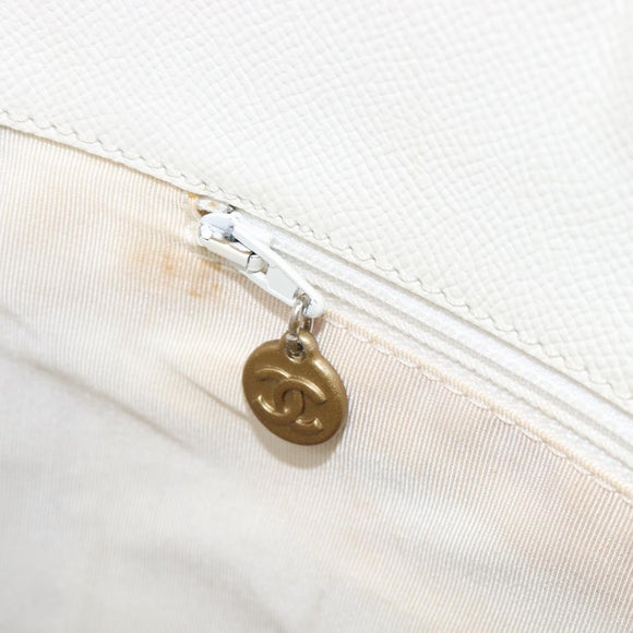 CHANEL Hand Bag Caviar Skin White Gold CC Auth 214021