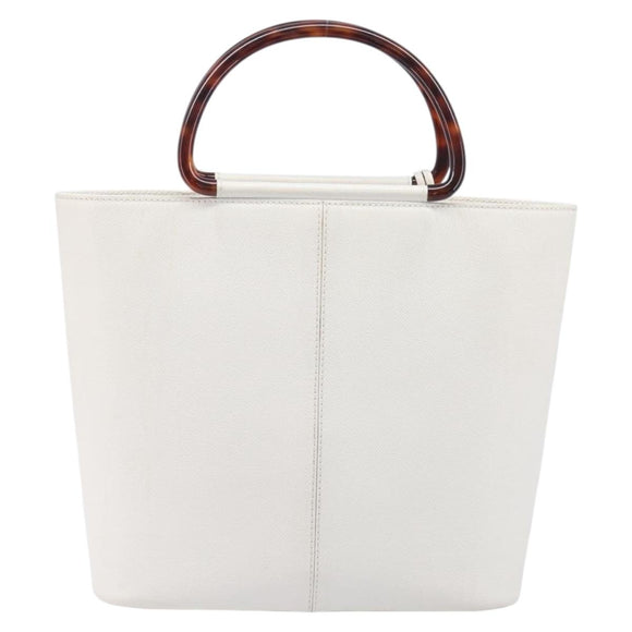 CHANEL Hand Bag Caviar Skin White Gold CC Auth 214021