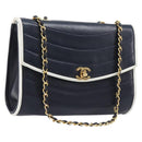 CHANEL Chain Shoulder Bag Lamb Skin Navy Gold CC Auth 214023V-1