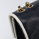 CHANEL Chain Shoulder Bag Lamb Skin Navy Gold CC Auth 214023V-14