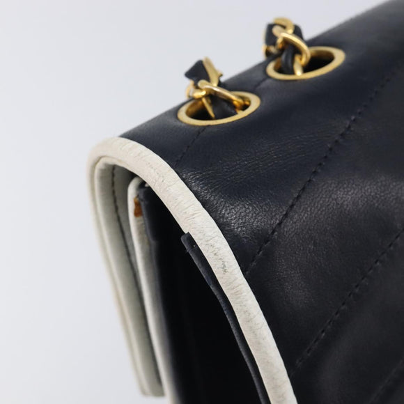 CHANEL Chain Shoulder Bag Lamb Skin Navy Gold CC Auth 214023V