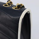 CHANEL Chain Shoulder Bag Lamb Skin Navy Gold CC Auth 214023V-15