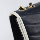 CHANEL Chain Shoulder Bag Lamb Skin Navy Gold CC Auth 214023V-18