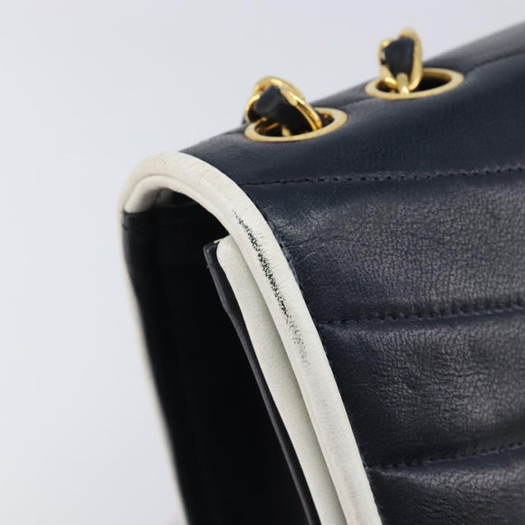 CHANEL Chain Shoulder Bag Lamb Skin Navy Gold CC Auth 214023V