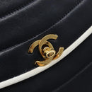 CHANEL Chain Shoulder Bag Lamb Skin Navy Gold CC Auth 214023V-19