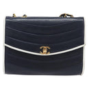 CHANEL Chain Shoulder Bag Lamb Skin Navy Gold CC Auth 214023V-2