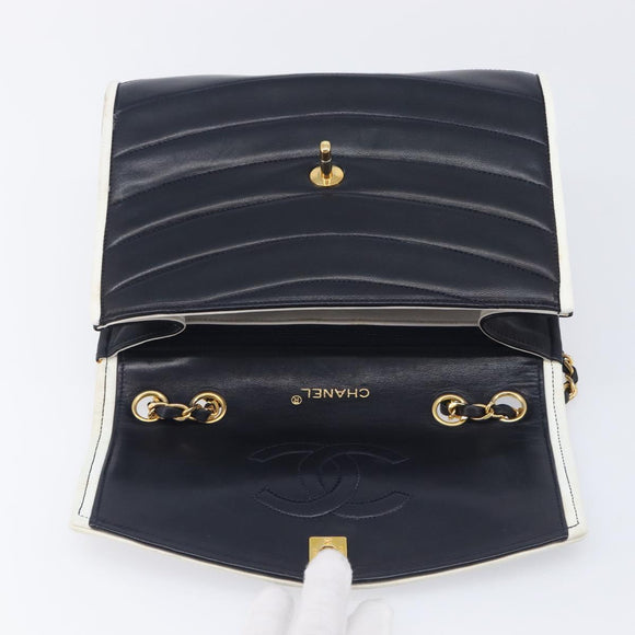 CHANEL Chain Shoulder Bag Lamb Skin Navy Gold CC Auth 214023V
