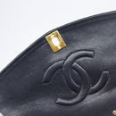 CHANEL Chain Shoulder Bag Lamb Skin Navy Gold CC Auth 214023V-21