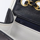 CHANEL Chain Shoulder Bag Lamb Skin Navy Gold CC Auth 214023V-26