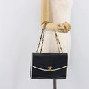 CHANEL Chain Shoulder Bag Lamb Skin Navy Gold CC Auth 214023V-30