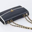 CHANEL Chain Shoulder Bag Lamb Skin Navy Gold CC Auth 214023V-6