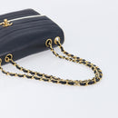 CHANEL Chain Shoulder Bag Lamb Skin Navy Gold CC Auth 214023V-7