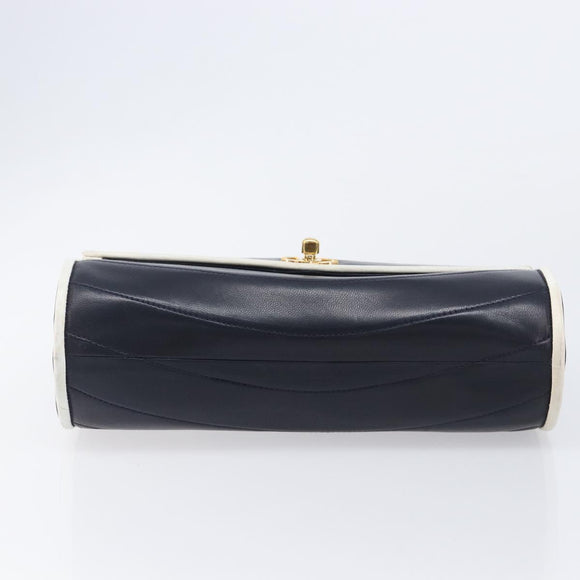 CHANEL Chain Shoulder Bag Lamb Skin Navy Gold CC Auth 214023V