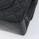 CHANEL Matelasse 25 Double Flap Chain Bag Lamb Skin Black Gold CC Auth 214024SAM-12