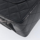 CHANEL Matelasse 25 Double Flap Chain Bag Lamb Skin Black Gold CC Auth 214024SAM-13