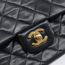CHANEL Matelasse 25 Double Flap Chain Bag Lamb Skin Black Gold CC Auth 214024SAM-14