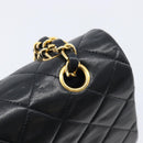 CHANEL Matelasse 25 Double Flap Chain Bag Lamb Skin Black Gold CC Auth 214024SAM-15