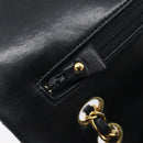 CHANEL Matelasse 25 Double Flap Chain Bag Lamb Skin Black Gold CC Auth 214024SAM-18