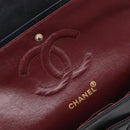 CHANEL Matelasse 25 Double Flap Chain Bag Lamb Skin Black Gold CC Auth 214024SAM-21