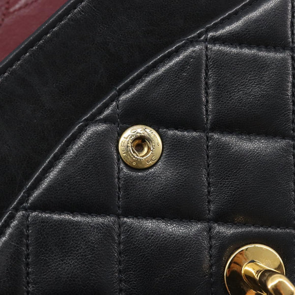 CHANEL Matelasse 25 Double Flap Chain Bag Lamb Skin Black Gold CC Auth 214024SAM