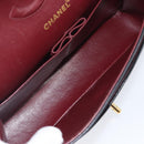 CHANEL Matelasse 25 Double Flap Chain Bag Lamb Skin Black Gold CC Auth 214024SAM-23