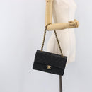 CHANEL Matelasse 25 Double Flap Chain Bag Lamb Skin Black Gold CC Auth 214024SAM-29
