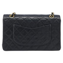 CHANEL Matelasse 25 Double Flap Chain Bag Lamb Skin Black Gold CC Auth 214024SAM-3