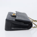 CHANEL Matelasse 25 Double Flap Chain Bag Lamb Skin Black Gold CC Auth 214024SAM-4