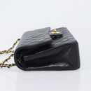 CHANEL Matelasse 25 Double Flap Chain Bag Lamb Skin Black Gold CC Auth 214024SAM-5