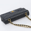 CHANEL Matelasse 25 Double Flap Chain Bag Lamb Skin Black Gold CC Auth 214024SAM-6