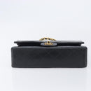CHANEL Matelasse 25 Double Flap Chain Bag Lamb Skin Black Gold CC Auth 214024SAM-9