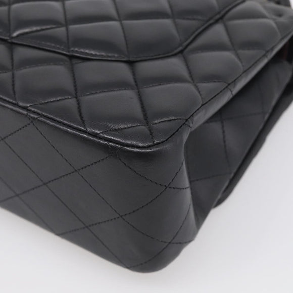 CHANEL Big Matelasse 30 Chain Bag Lamb Skin Black Gold CC Auth 214026SAM