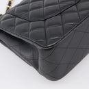 CHANEL Big Matelasse 30 Chain Bag Lamb Skin Black Gold CC Auth 214026SAM-11