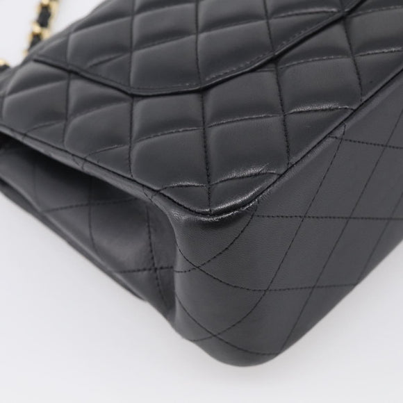CHANEL Big Matelasse 30 Chain Bag Lamb Skin Black Gold CC Auth 214026SAM