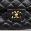 CHANEL Big Matelasse 30 Chain Bag Lamb Skin Black Gold CC Auth 214026SAM-12