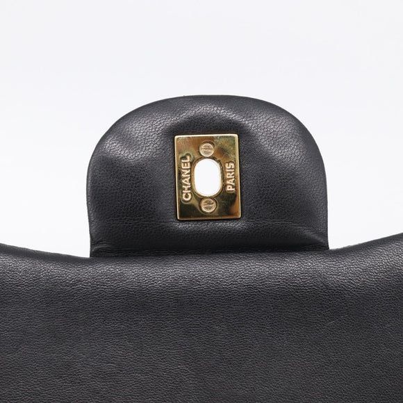 CHANEL Big Matelasse 30 Chain Bag Lamb Skin Black Gold CC Auth 214026SAM