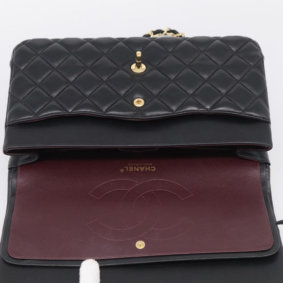 CHANEL Big Matelasse 30 Chain Bag Lamb Skin Black Gold CC Auth 214026SAM