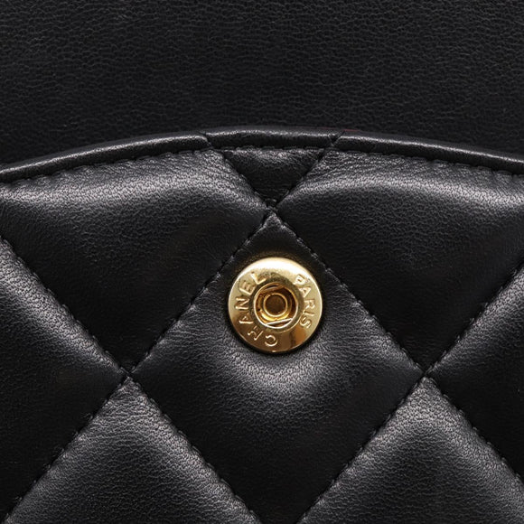 CHANEL Big Matelasse 30 Chain Bag Lamb Skin Black Gold CC Auth 214026SAM