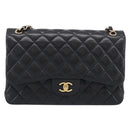 CHANEL Big Matelasse 30 Chain Bag Lamb Skin Black Gold CC Auth 214026SAM-2
