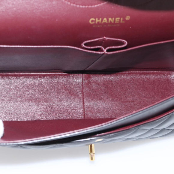 CHANEL Big Matelasse 30 Chain Bag Lamb Skin Black Gold CC Auth 214026SAM