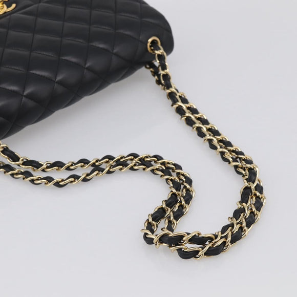 CHANEL Big Matelasse 30 Chain Bag Lamb Skin Black Gold CC Auth 214026SAM