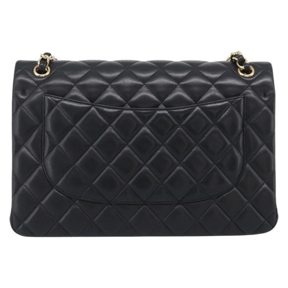 CHANEL Big Matelasse 30 Chain Bag Lamb Skin Black Gold CC Auth 214026SAM