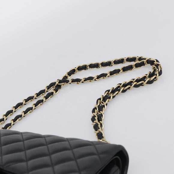 CHANEL Big Matelasse 30 Chain Bag Lamb Skin Black Gold CC Auth 214026SAM